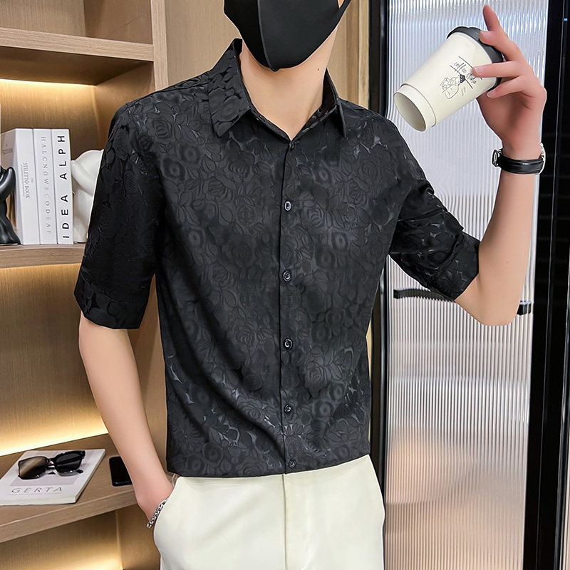 306B-2-CS532-P48夏季男士冰丝七分袖衬衣碎花中袖衬衫,男装衬衫,星座507A（原星座306B-2）