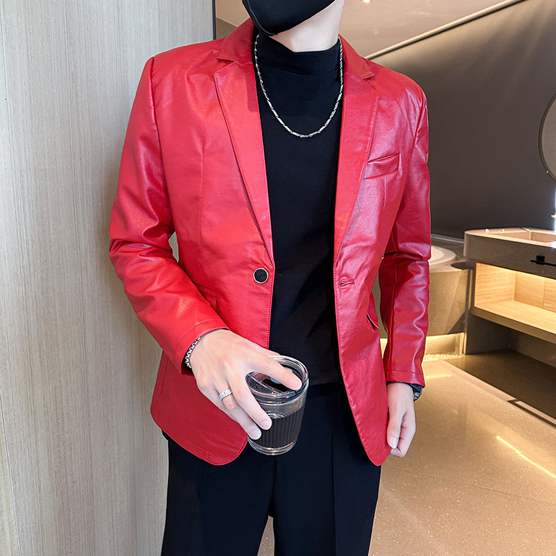 306B-2-PY05-P802025秋装男士西装纯色时尚休闲皮衣西服外套,男装西服套装,星座507A（原星座306B-2）