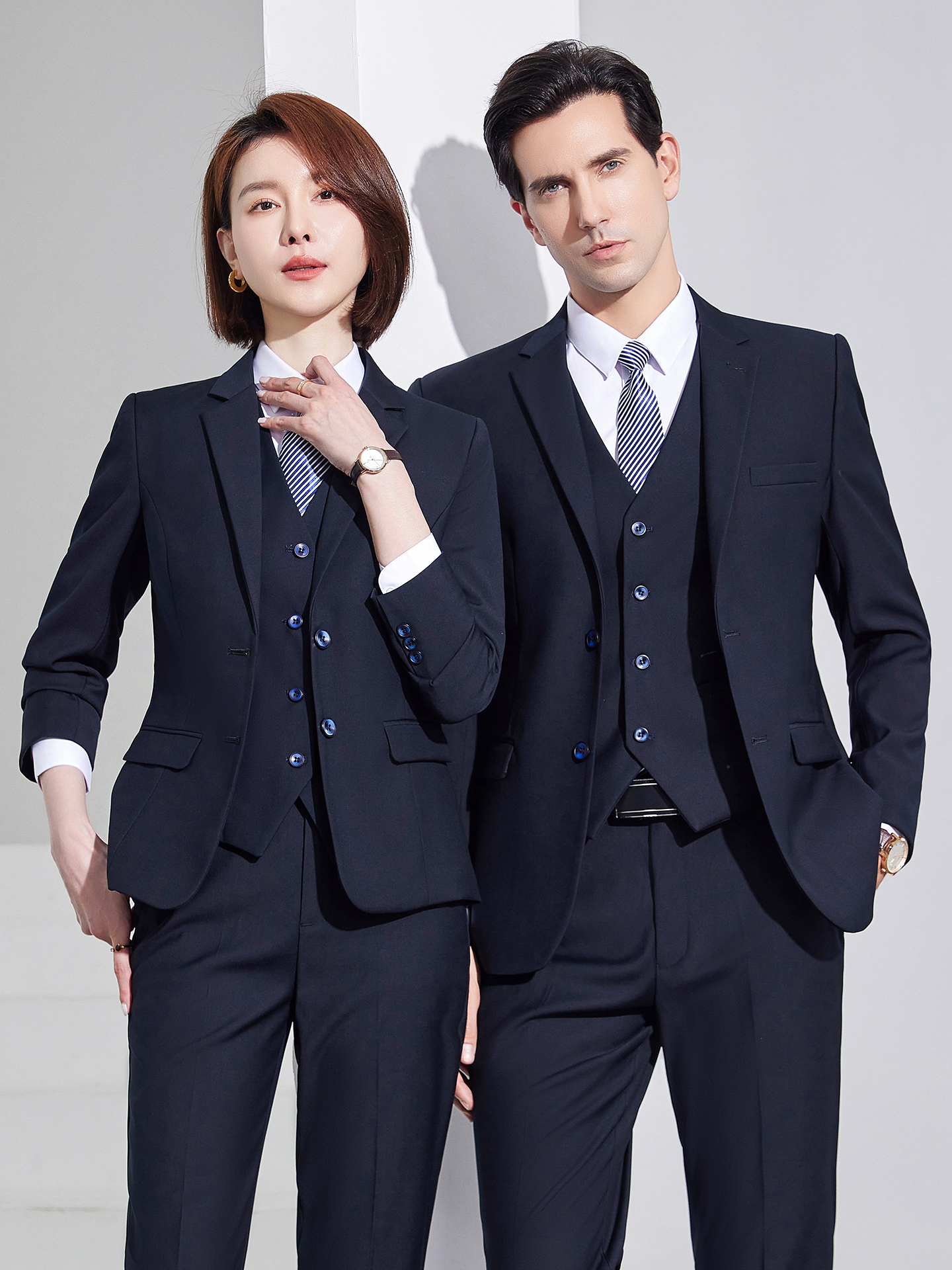 西装套装男女同款秋冬职业正装工装4S店销售西服马甲三件套工作服