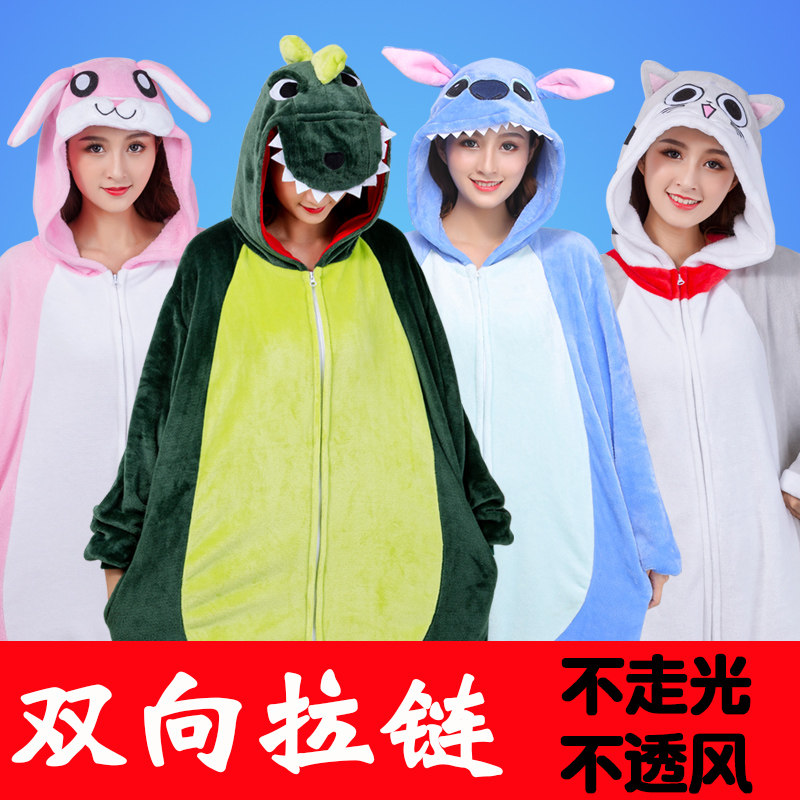 秋冬卡通连体睡衣女大码200斤加厚可爱动物睡衣男成人情侣家居服