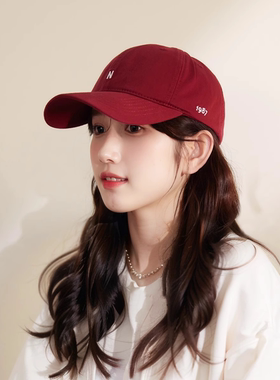 Charn Kiond 帽子设计师联名款简约刺绣棒球帽女百搭酒红色鸭舌帽