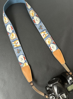 UNIKSTRAP原创手作可爱卡通牛仔蓝柯基相机背带微单单反相机肩带