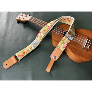 GIGFORU立体花卉通用尤克里里背带真皮皮头含琴头带UKULELE STRAP
