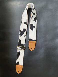 原创纯手工厚实奶牛纹白搭通用吉他带贝斯带真皮皮头GUITAR STRAP