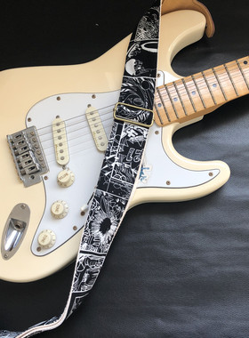 很酷得黑色动漫主题加厚帆布通用吉他背带贝斯背带Guitar strap