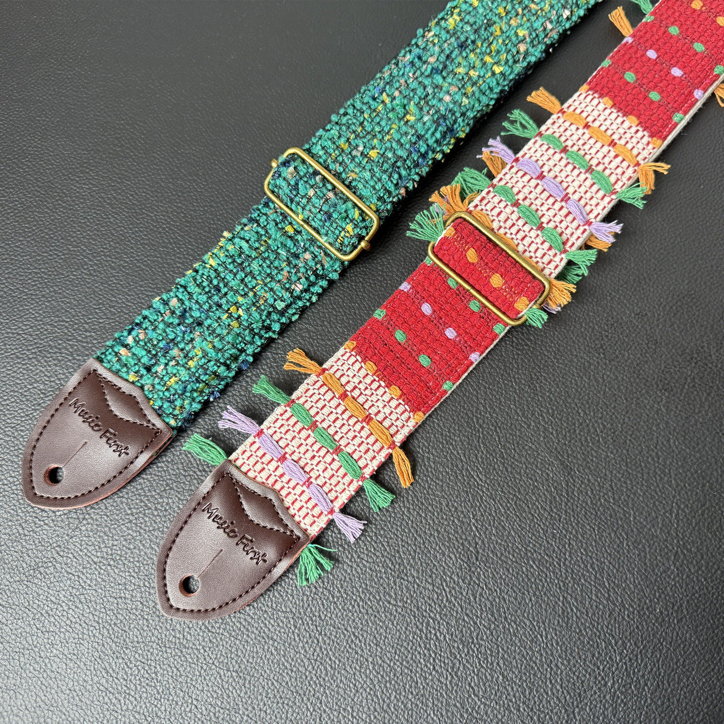 GIGFORU原创复古小众粗线织布手工流苏圣诞绿通用吉他背带贝斯带