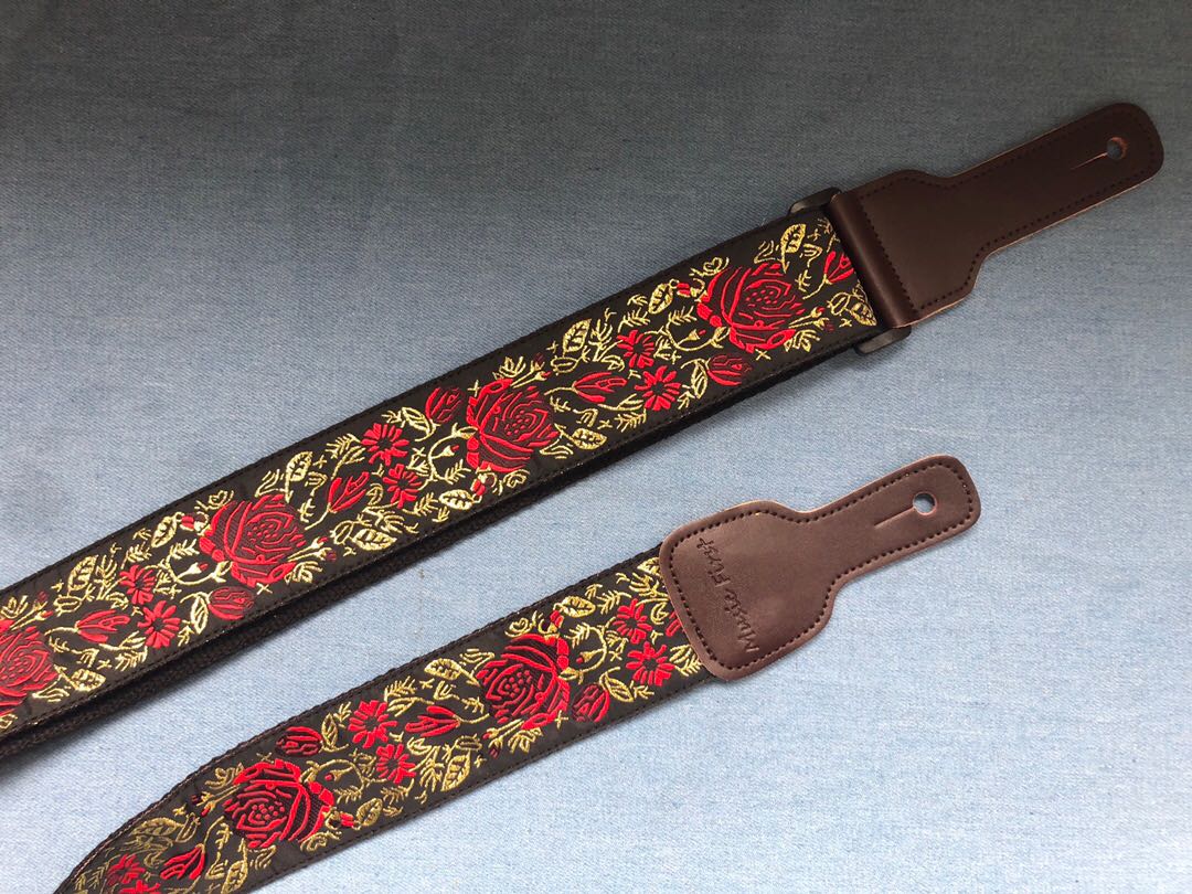 手工经典复古红玫瑰电吉他背带