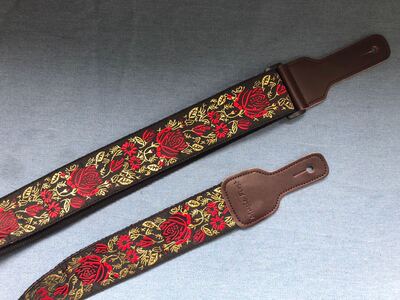 手工经典复古红玫瑰电吉他背带