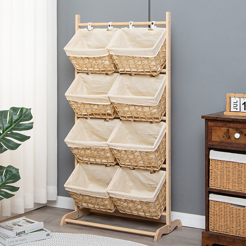 家用置物架落地储物架卧室客厅书报架多层田园布艺零食玩具收纳架