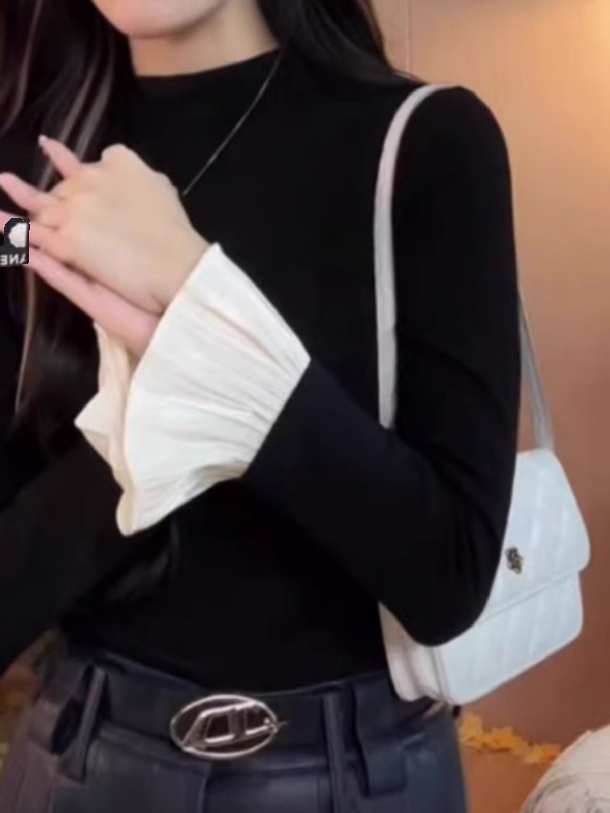 荷叶袖加绒加厚甜美拼接