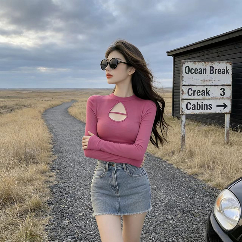 纯欲风镂空性感内搭长袖T恤女装2026春季新款打底衫修身显瘦上衣,女装/女士精品,T恤,淘宝优惠券,粉丝福利购,淘宝优惠卷