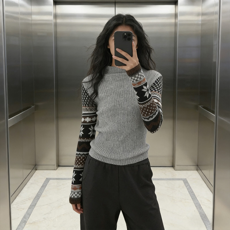 复古提花半高领长袖针织衫女装2026春季新款修身显瘦保暖毛衣上衣,女装/女士精品,毛针织衫,淘宝优惠券,粉丝福利购,淘宝优惠卷