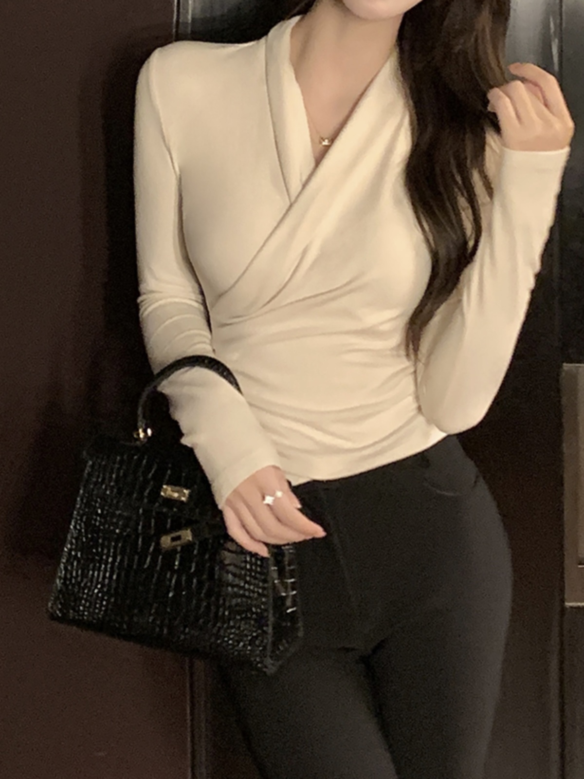 新款设计感长袖气质加绒加厚T恤