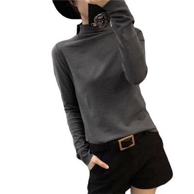 半高领打底衫女长袖高弹修身纯色