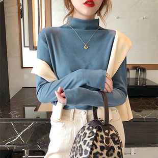 女装 半高领打底衫 2023年新款 加绒秋冬季 内搭纯色外穿百搭上衣 长袖