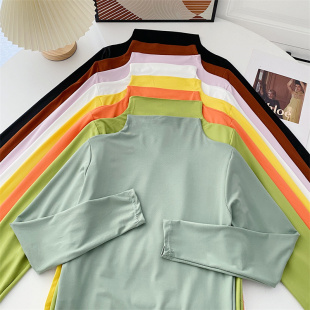 双面德绒半高领打底衫 女春秋冬内搭加绒加厚2022女士保暖上衣洋气