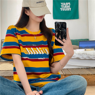 潮牌复古撞色条纹短袖通勤常规