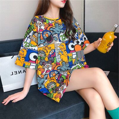 印花宽松短袖t恤卡通mm