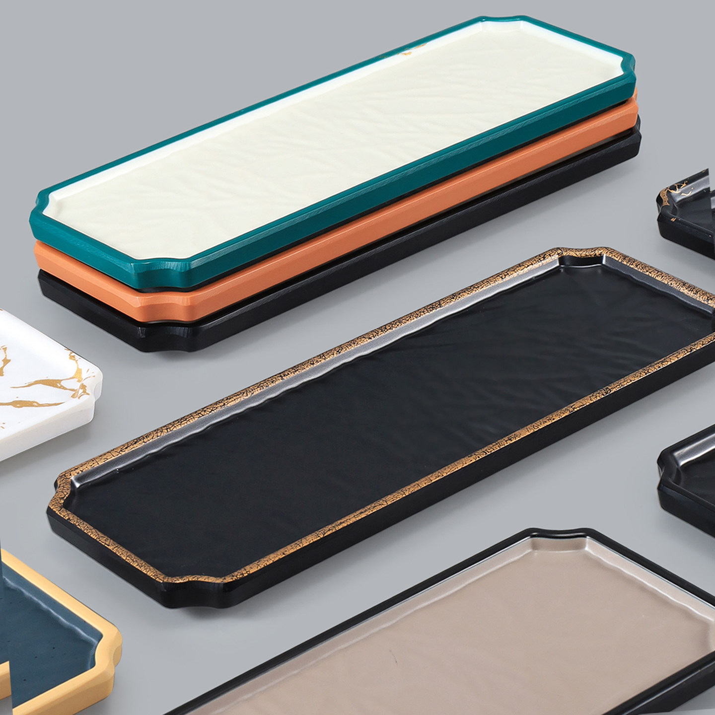 密胺长条盘子塑料窄长型长方形寿司糕点摆盘小吃点心盘烤肉盘商用