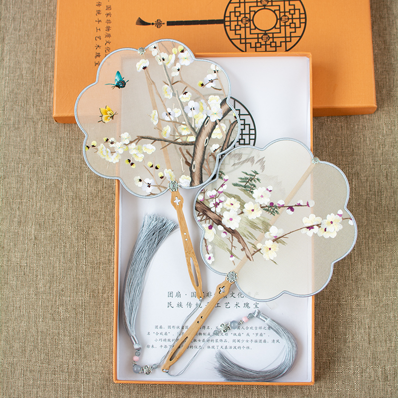 手工刺绣汉服团扇古风苏绣双面绣绢宫扇苏州绣美中国特色工艺礼品