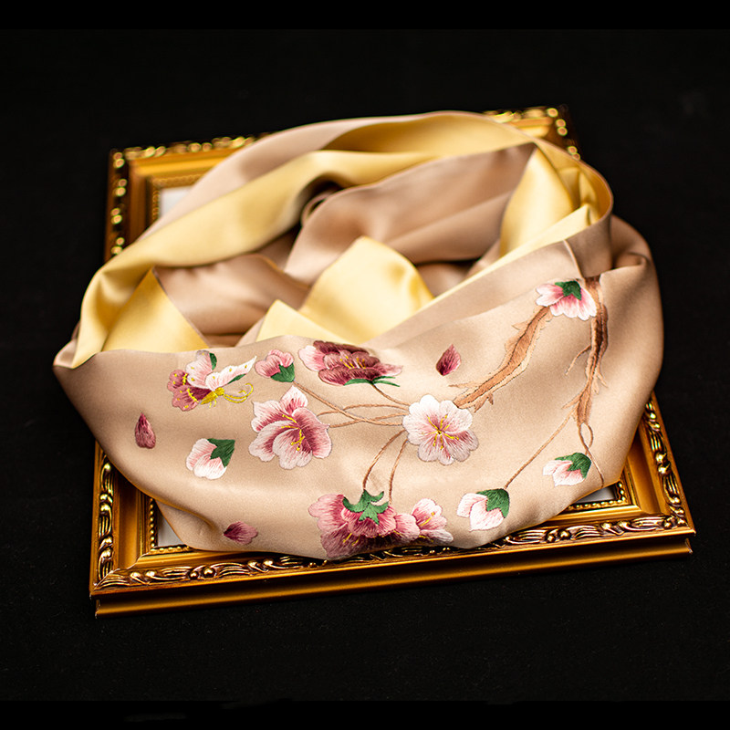 苏绣真丝围巾手工刺绣丝巾苏州绣美民族风桑蚕丝旗袍披肩妈妈礼品