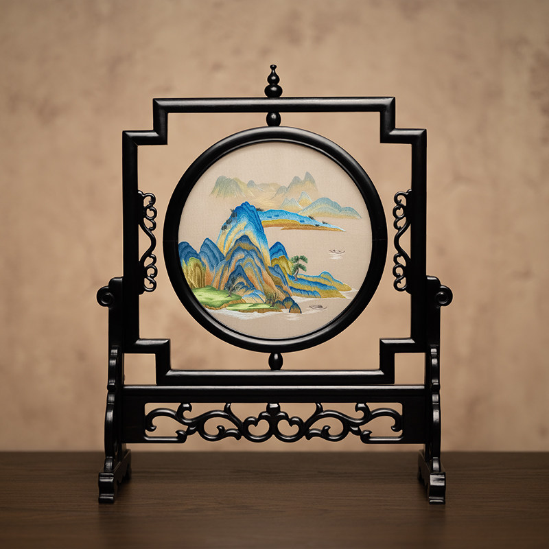 苏州绣美摆件中国风客厅装饰摆台特色双面刺绣工艺礼品送领导同事