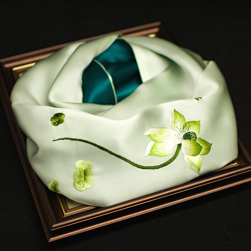 真丝苏绣围巾桑蚕丝刺绣丝巾春秋冬苏州绣美手工绣花围脖特色礼品