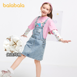巴拉巴拉女童连衣裙中大童裙子儿童牛仔裙纯棉背带裙甜美春秋童装