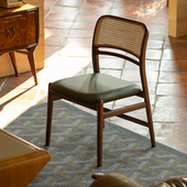 侘寂风实木餐桌椅子家用藤编覆古靠背餐椅 致家家居 日初椅 2张