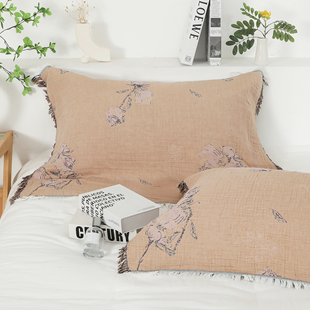 夜色玫瑰全棉纱布枕巾柔软透气纯棉纱布流苏枕头巾防头油成人家用