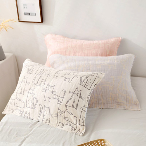 纯棉6层褶皱纱布枕巾一对