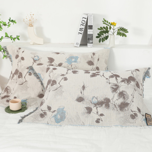 蓝玫瑰流苏枕巾全棉纱布枕头巾纯棉柔软透气防头油一对装宿舍家用