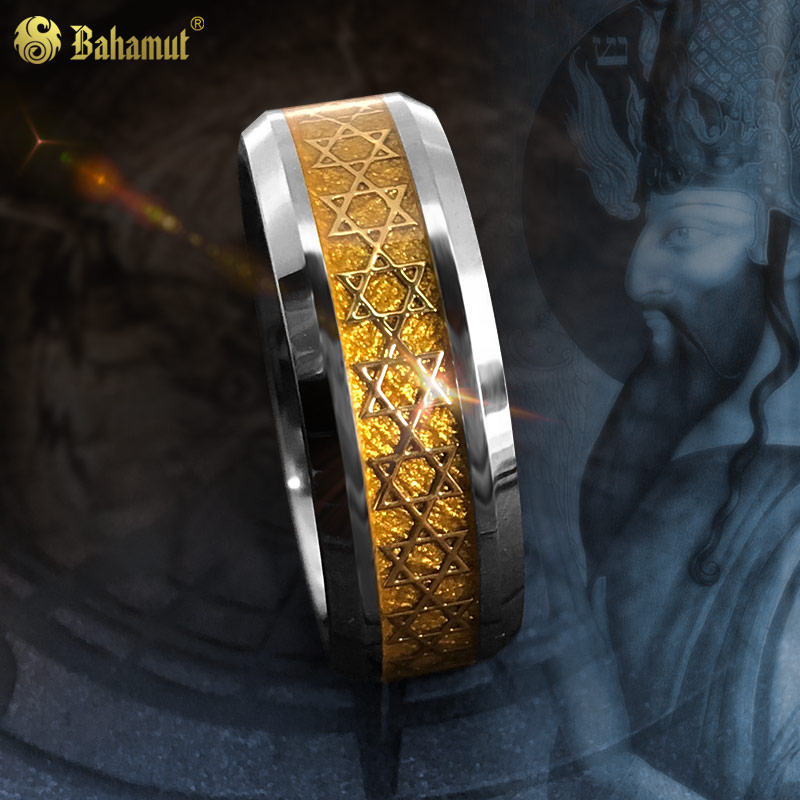 所罗门王魔戒钨金六芒星戒指男士轻奢饰品欧美高品质指环王男刻字