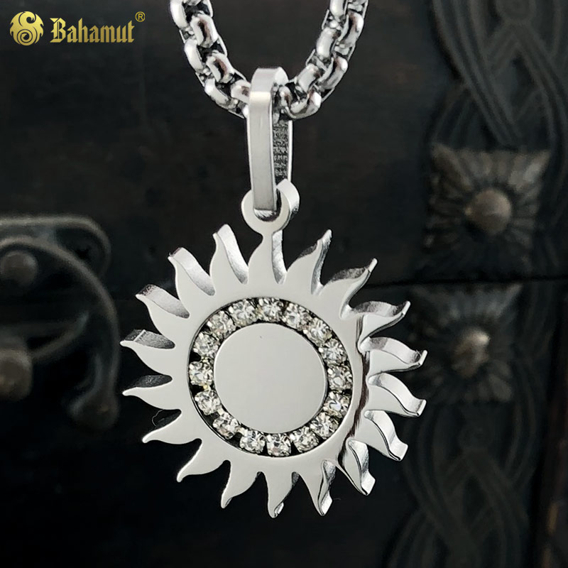 镶钻吊坠项链钛钢男太阳