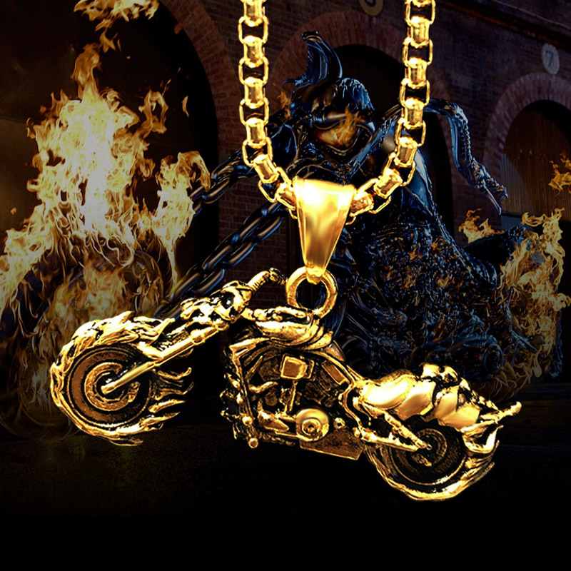 骷髅吊坠项链钛钢蛇骨链男摩托车