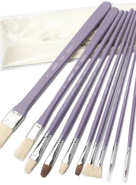 莫奈MONET 1308油画笔套装 10支装 板刷平峰圆峰扇形勾线狼毫猪鬃 学生考试油画笔套装水粉画笔套装