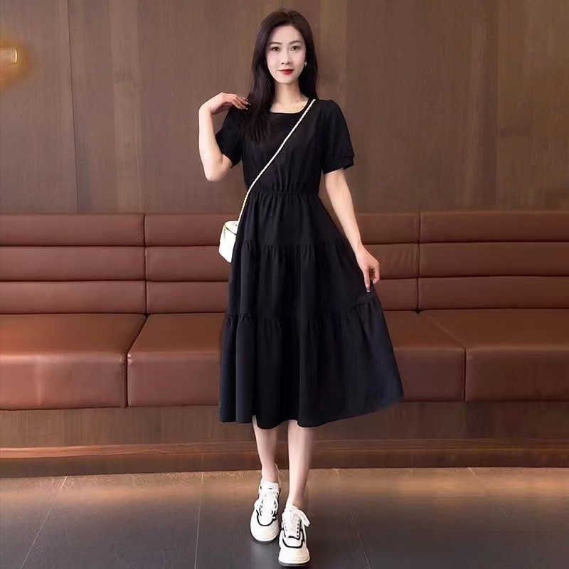 时尚休闲连衣裙女夏季新款气质韩版收腰遮肚显瘦中长款a字裙