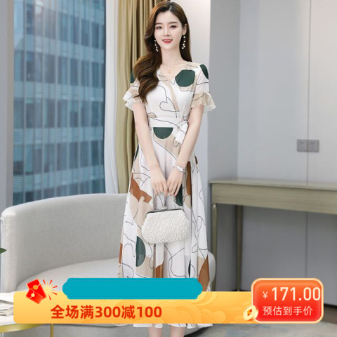 连衣裙夏装女长裙2026新款收腰显瘦气质女神范短袖白色仙女裙子潮