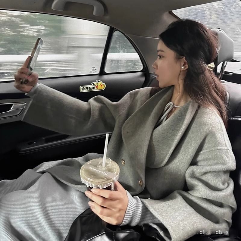 灰色羊毛双面羊绒呢子大衣女中长款2026冬季高级感毛呢外套小个子