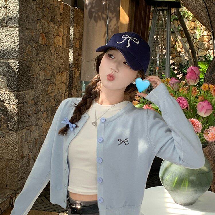 超好看独特漂亮开衫毛衣女2026新款秋冬穿搭蓝色针织外套春装上衣