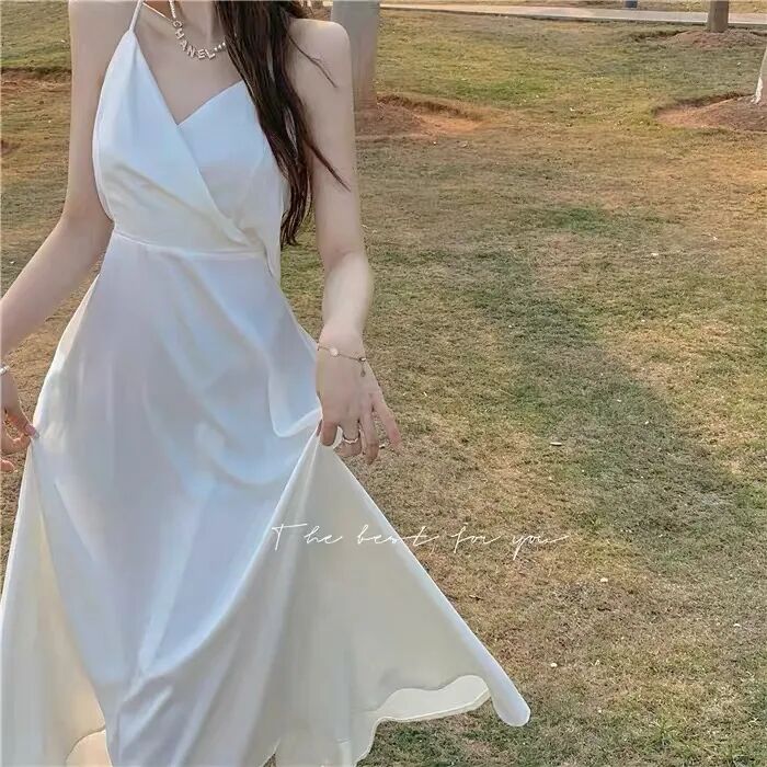 双层有里布抖音爆款三亚沙滩裙女夏吊带穿搭仙女旅游拍照衣服