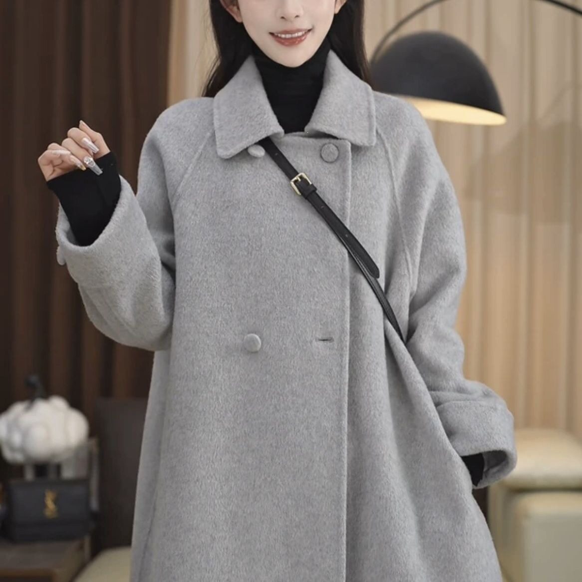 2026韩版显瘦中长款大衣小个子宽松秋冬女长毛呢气质外套冬