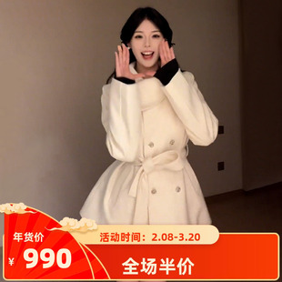 白色毛呢外套女秋冬季新款爆款小个子高级感短款加厚呢子大衣