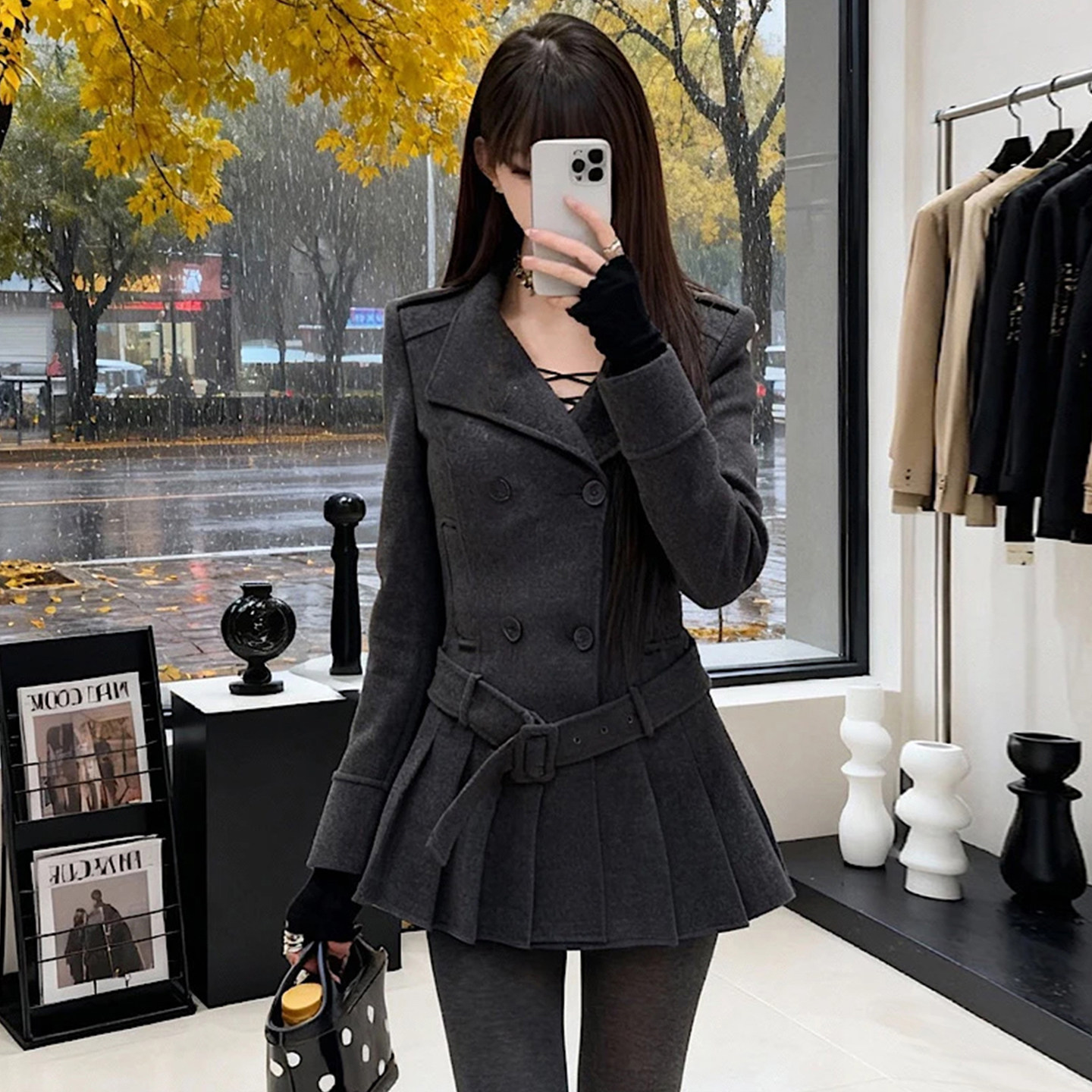 灰色西装毛呢外套女秋冬新款巨好看高级感小个子加厚呢子大衣