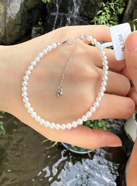 S925银小胖心3.5-4mm淡水珍珠小米手链 1-100g SL1304