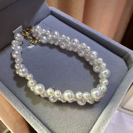 S925银4-7mm大小珠编织手链 SL1442