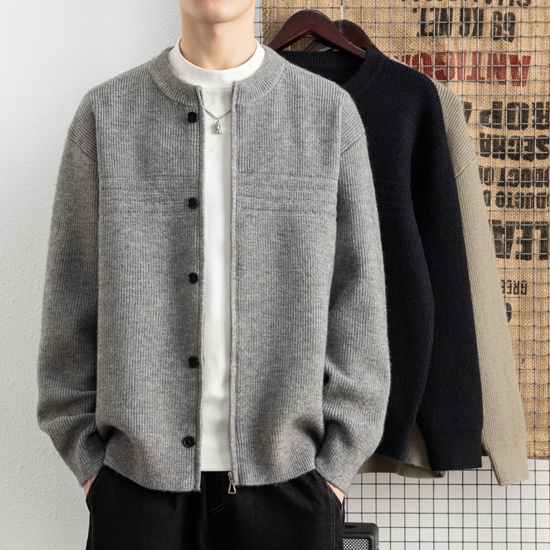 侨迪蒙拉轻奢2025秋冬季男士针织开衫外套高品质潮流毛衣春秋夹克