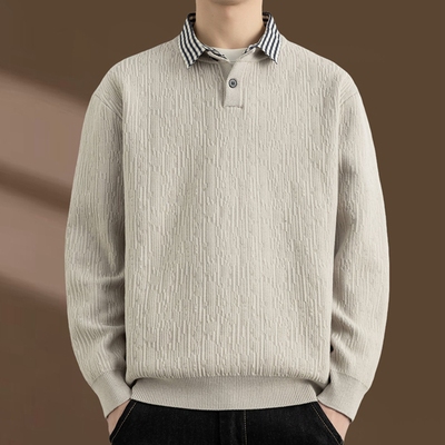 侨迪蒙拉高级感衬衫领针织衫男秋冬季假两件加厚内搭潮牌毛衣打底