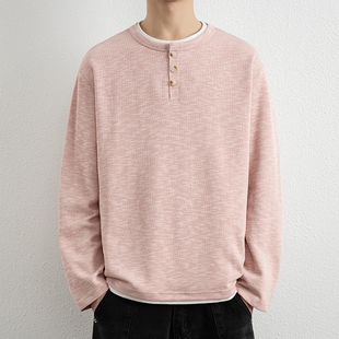 侨迪蒙拉假两件男士新款圆领长袖卫衣青少年潮牌打底衫潮T恤衣服