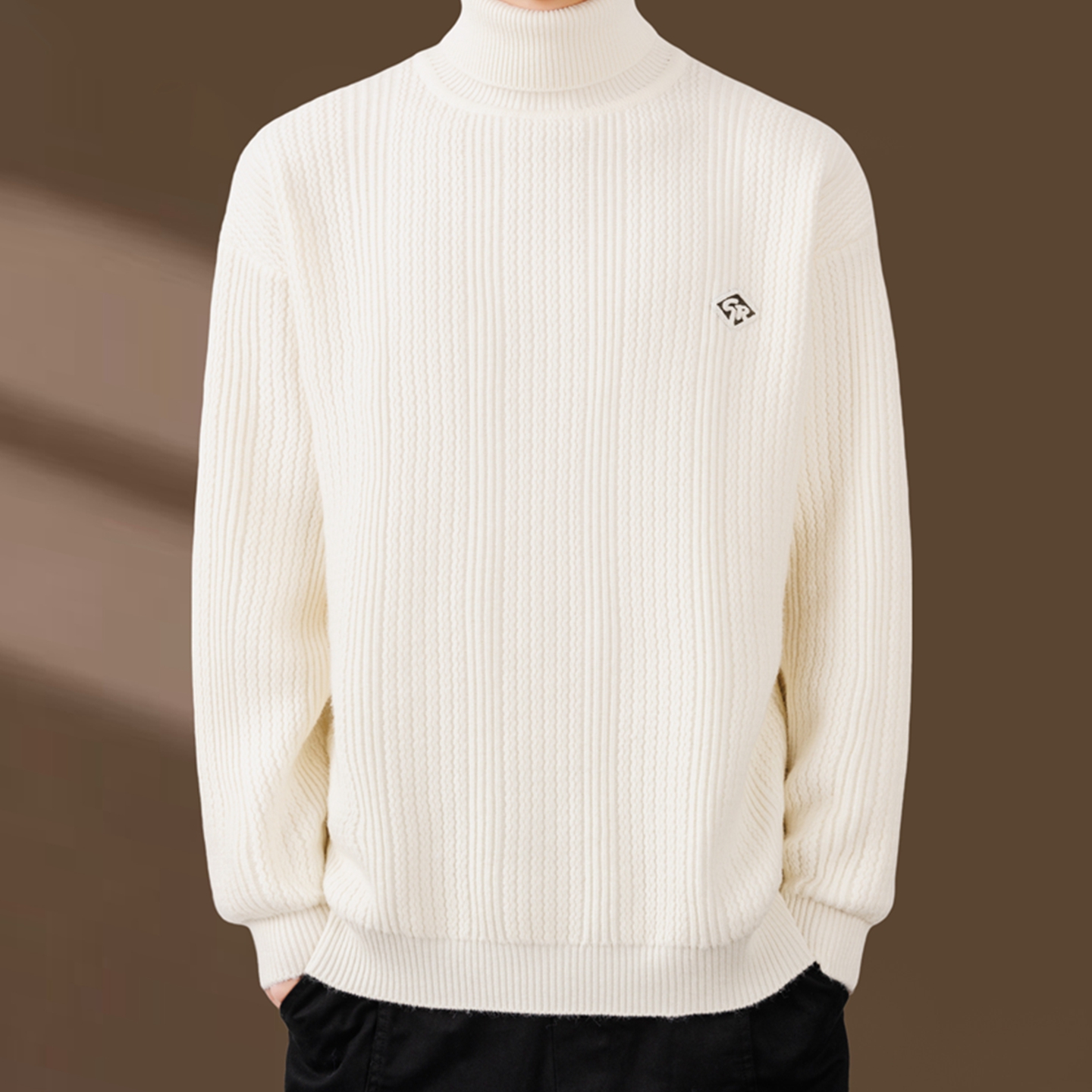 侨迪蒙拉两翻领针织衫男秋冬季保暖毛线衣加厚潮牌内搭高领毛衣